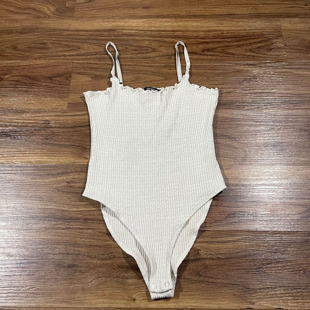 Forever 21 Ribbed Sleeveless Tank Bodysuit Womens Medium Gray Casual